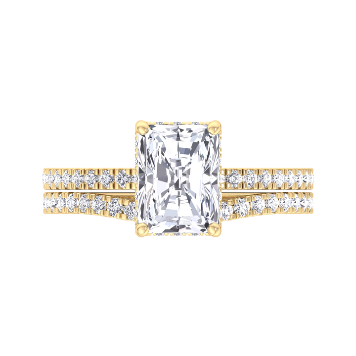 3.80CT Total Weight Radiant Cut Lab Grown Diamond Wedding Set Yellow Gold