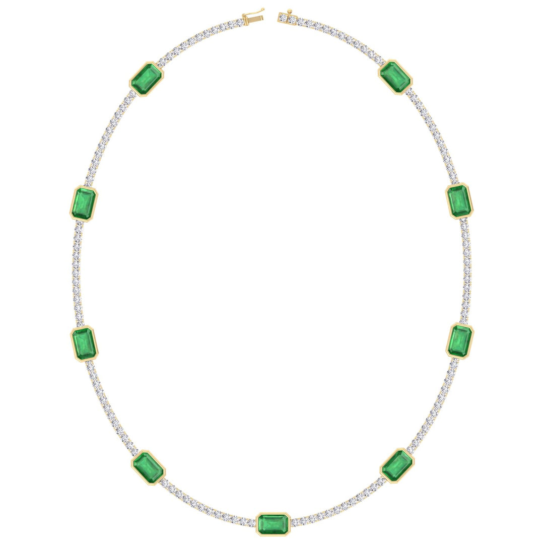 Lab Grown Emerald and Diamond Tennis Necklace Yellow Gold