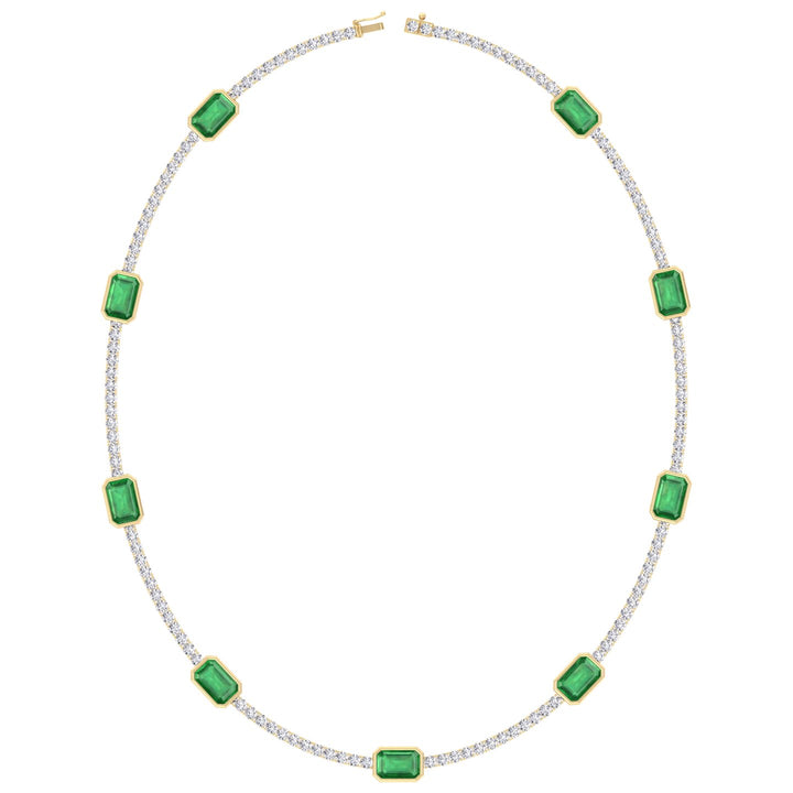 Lab Grown Emerald and Diamond Tennis Necklace Yellow Gold