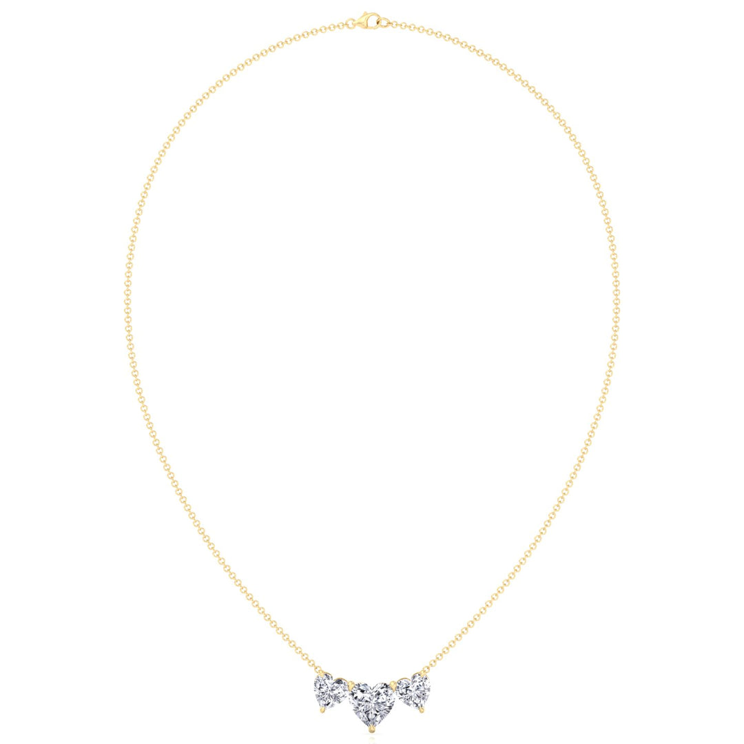 Triple Heart Shape Lab Grown Diamond Pendant Yellow Gold 14K 18K