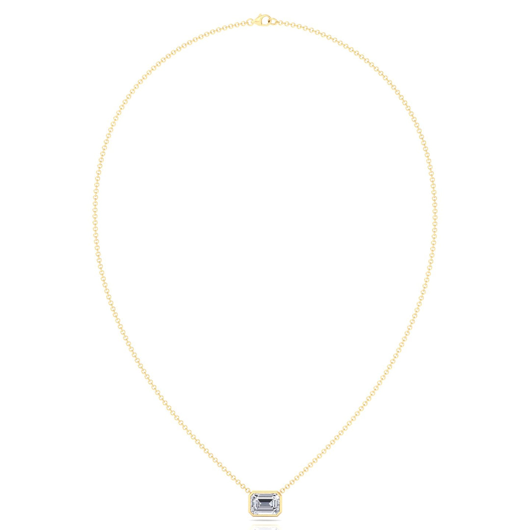 Emerald Shape Bezel Set Lab Grown Diamond Pendant Yellow Gold 14K 18K