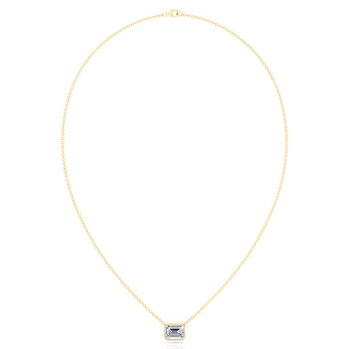 Emerald Shape Bezel Set Lab Grown Diamond Pendant Yellow Gold 14K 18K