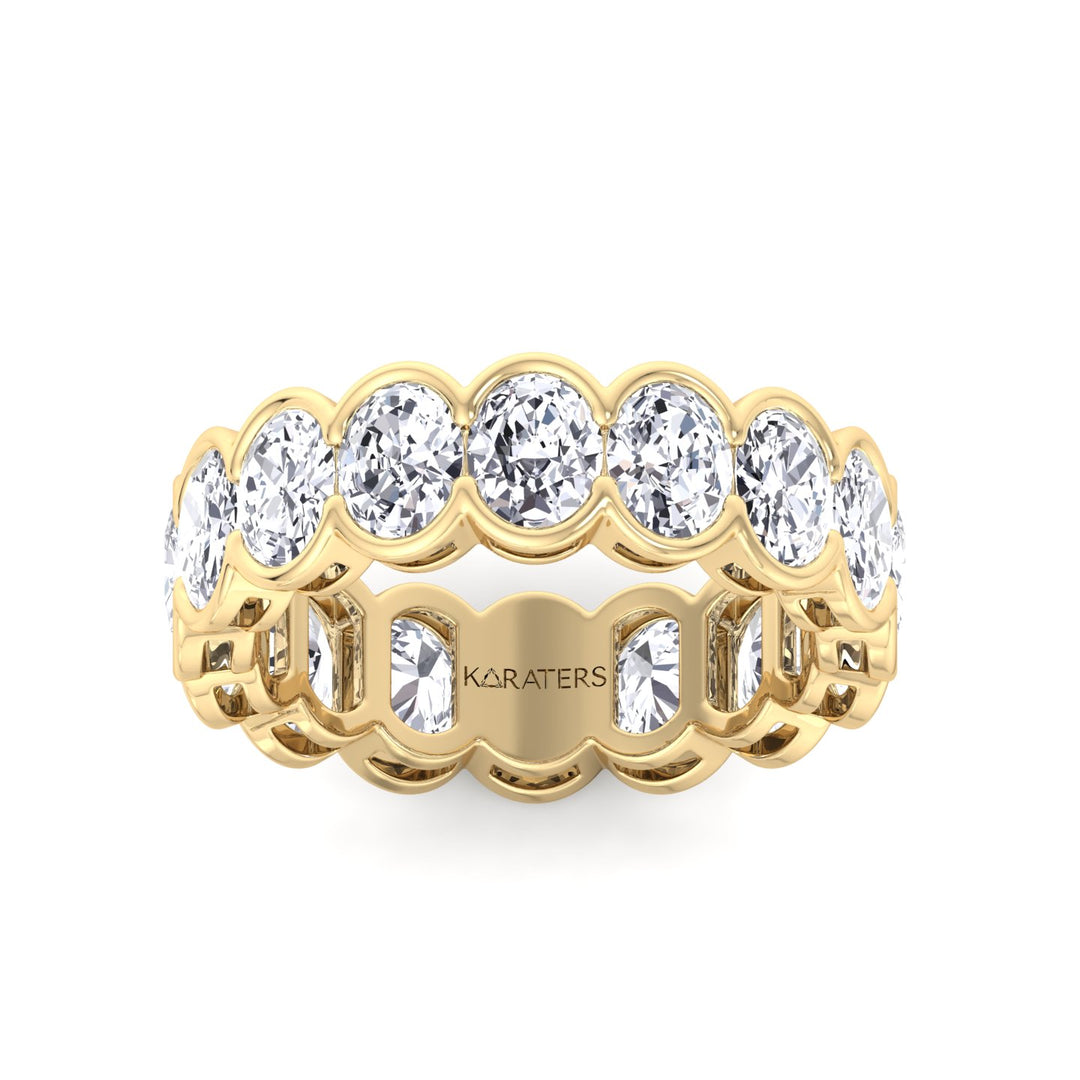 Oval Shape Half Bezel Lab Grown Diamond Eternity Band Yellow Gold 14K 18K