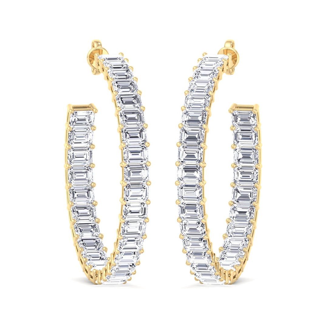 Emerald-Cut Lab Grown Diamond Hoops Yellow Gold 14K 18K