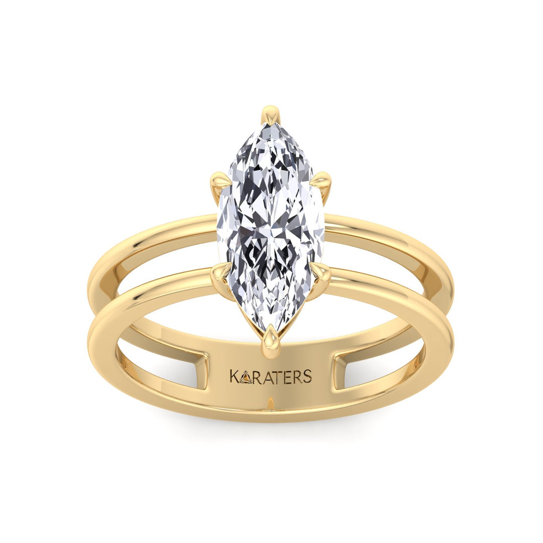 YG Marquise Cut Lab Grown Diamond with Double Band Ring top view view
