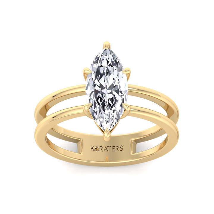 YG Marquise Cut Lab Grown Diamond with Double Band Ring top view view
