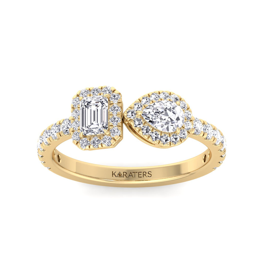 Toi Et Moi Halo Engagement Ring-14K-18K-1CT-2CT-3CT-4CT-5CT-6CT-7CT-8CT-9CT-10CT-Yellow Gold