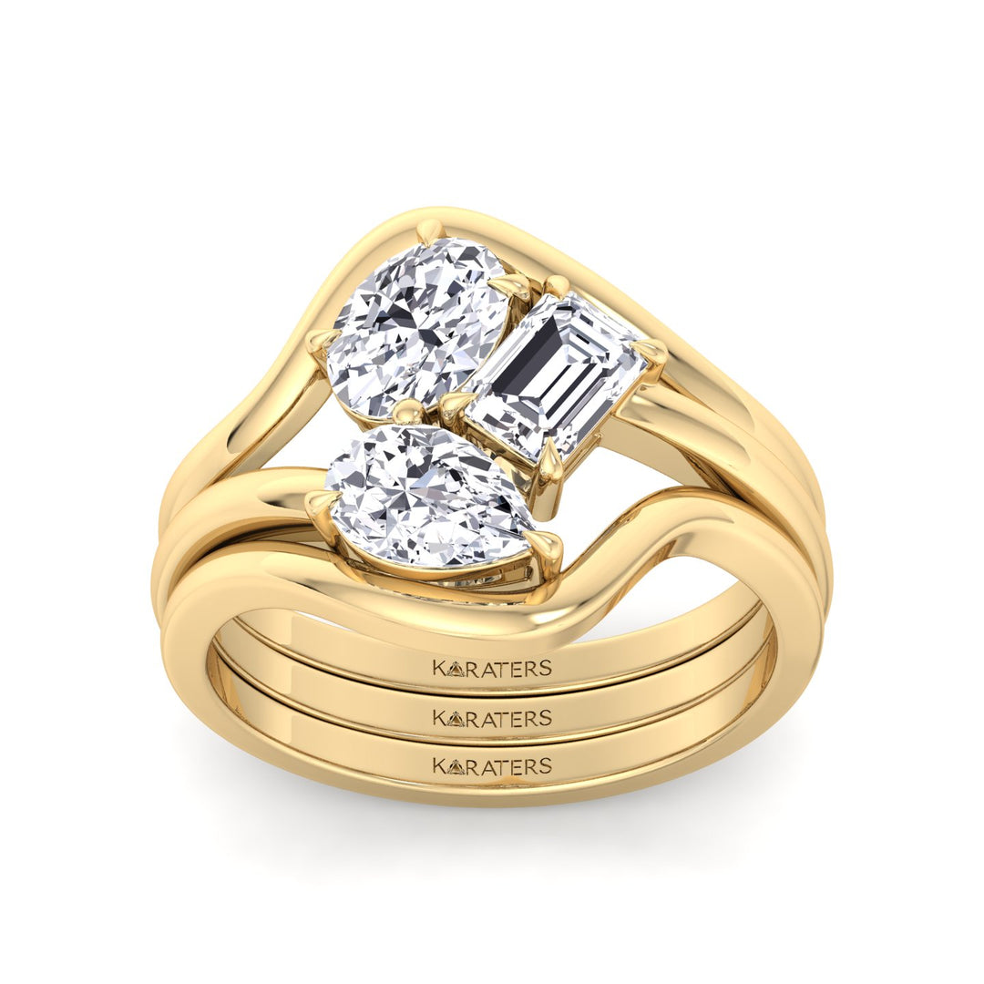 3CT Total Weight 3 Stone Lab Grown Diamond Wedding Set Yellow Gold 14K 18K