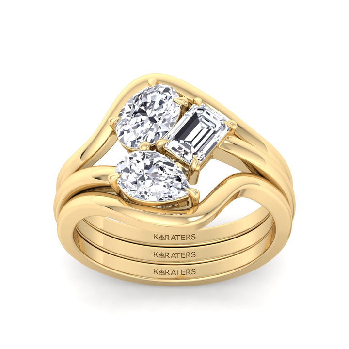 3CT Total Weight 3 Stone Lab Grown Diamond Wedding Set Yellow Gold 14K 18K