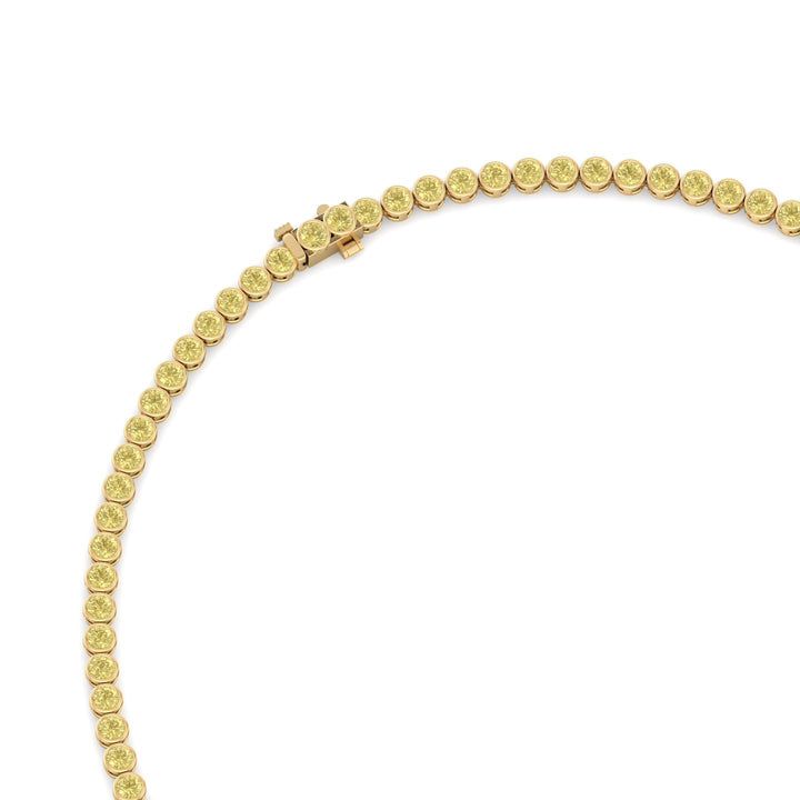 Bezel Set Fancy Yellow Lab Grown Diamond Tennis Necklace Yellow Gold 3
