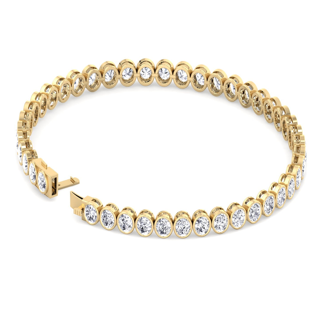 Oval Shape Bezel Set Lab Grown Diamond Tennis Bracelet 18K Solid Gold