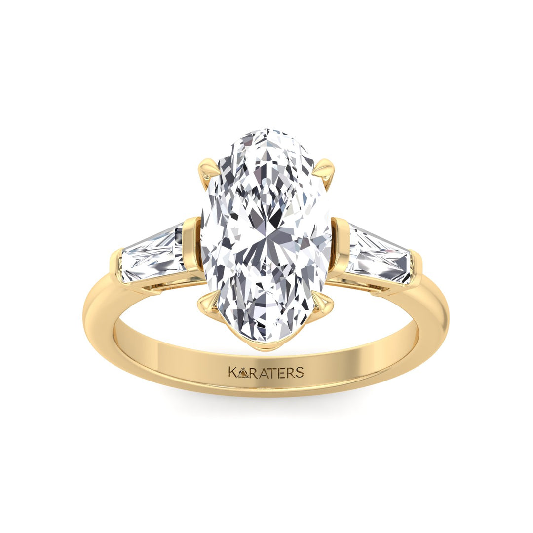 Moval Lab-Grown Diamond Engagement Ring with Tapered Baguette Sidestones Yellow Gold 18K 14K