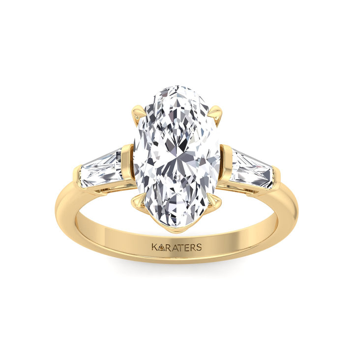 Moval Lab-Grown Diamond Engagement Ring with Tapered Baguette Sidestones Yellow Gold 18K 14K