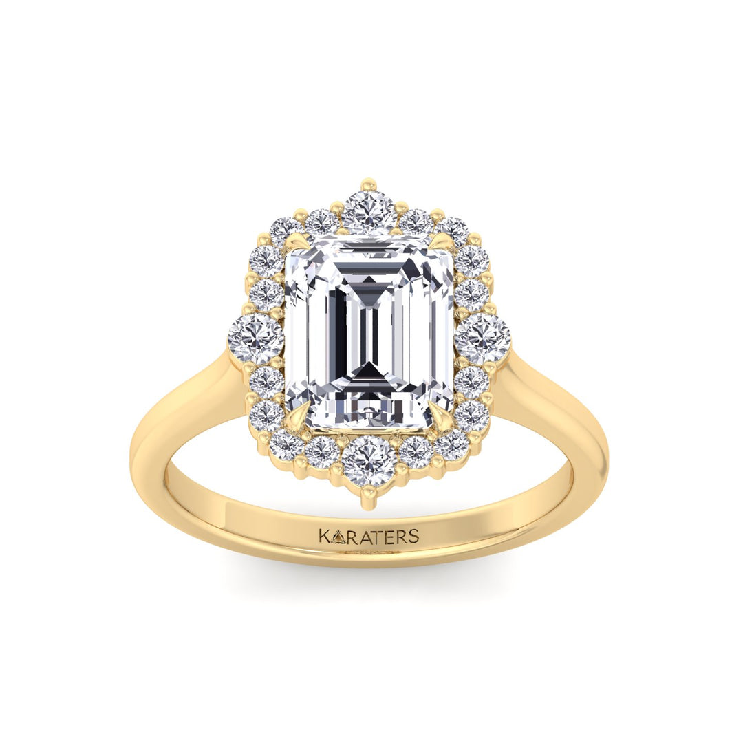 Cathedral Style Emerald Cut Lab Grown Diamond Ring YG 2