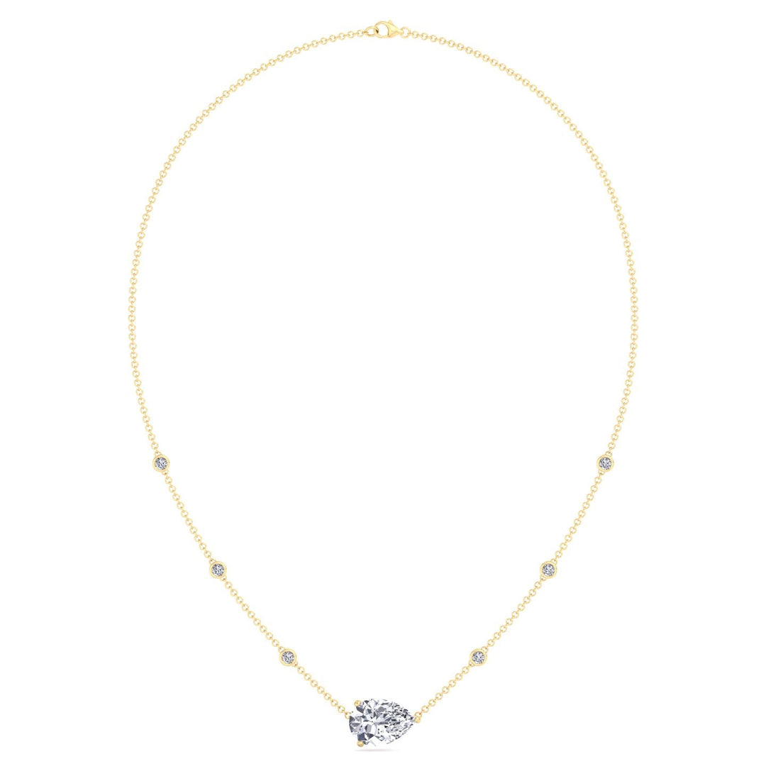 Diamond by The Yard Necklace with Pear Shape Center Stone Yellow Gold 14K 18K