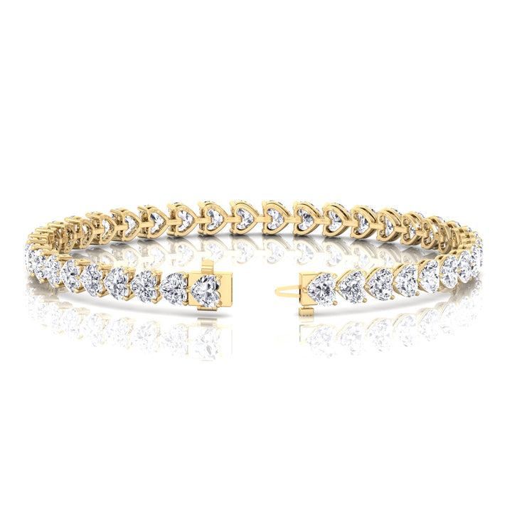 East to West Heart Shape Lab Grown Diamond Tennis Bracelet Yellow Gold 14K
