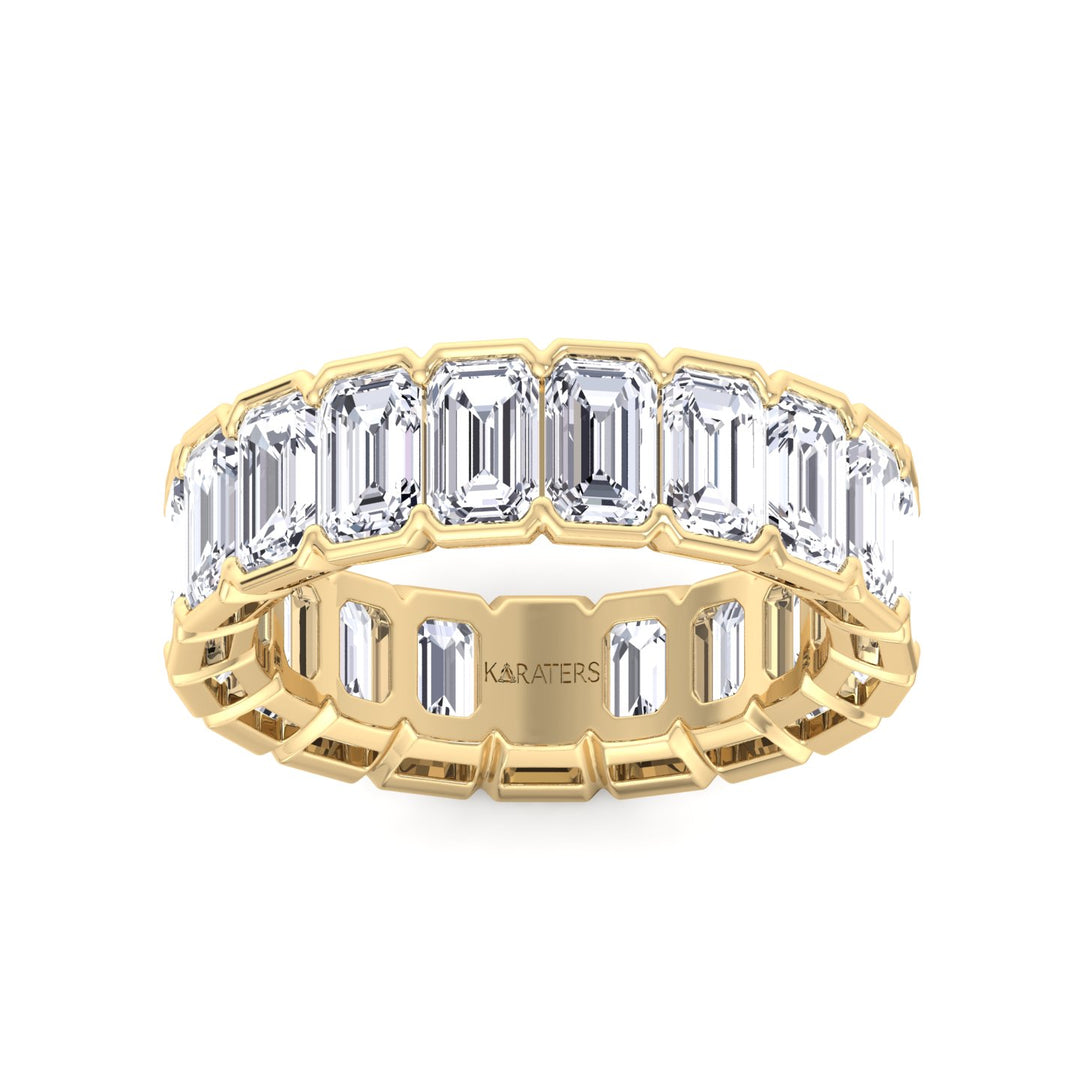 Half Bezel Set Emerald Cut Lab Grown Diamond Eternity Band Yellow Gold 14K 18K