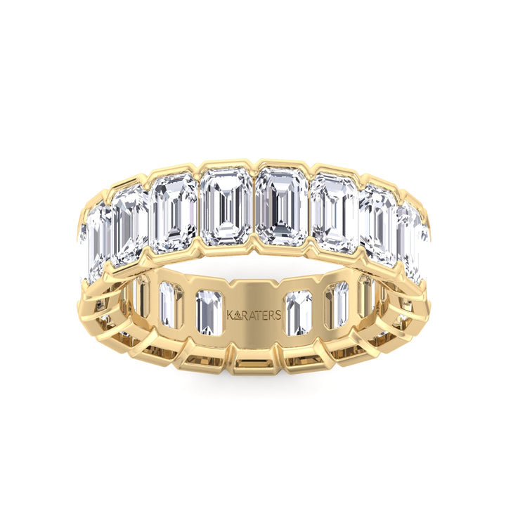 Half Bezel Set Emerald Cut Lab Grown Diamond Eternity Band Yellow Gold 14K 18K