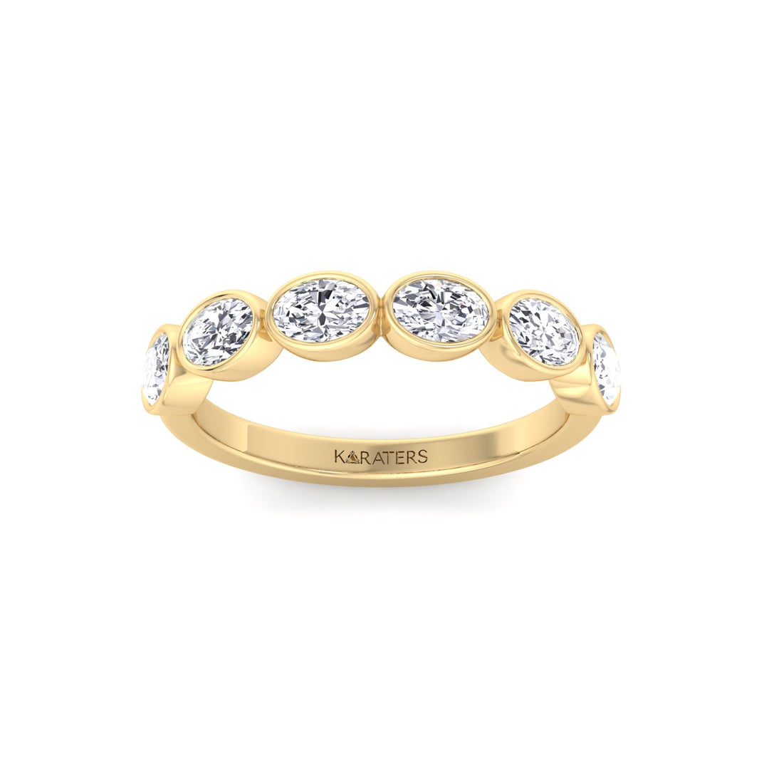 Bezel Set East To West Oval Shape Lab-Grown Diamond Halfway Eternity Band Yellow Gold 14K 18K