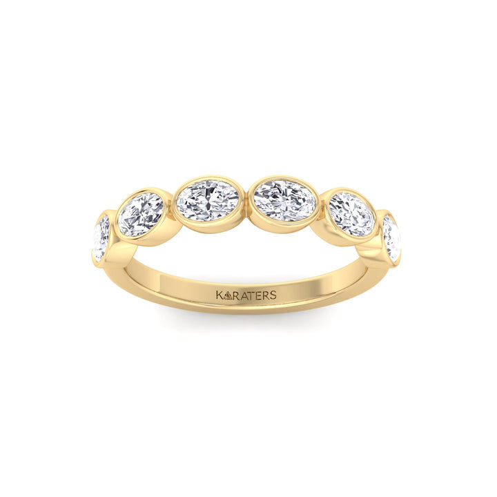 Bezel Set East To West Oval Shape Lab-Grown Diamond Halfway Eternity Band Yellow Gold 14K 18K