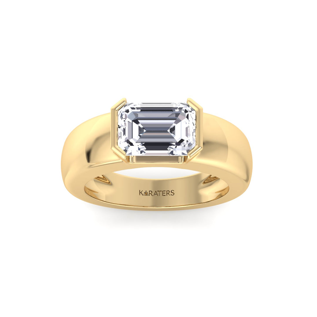 YG Emerald Cut Bezel Set Unisex Lab Grow Diamond Engagement Ring 2
