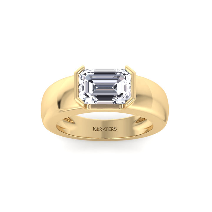 YG Emerald Cut Bezel Set Unisex Lab Grow Diamond Engagement Ring 2