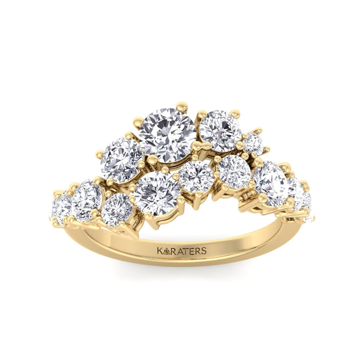 Clustered Graduated Round Shape Lab Grown Diamond Ring Yellow Gold 14K 18K
