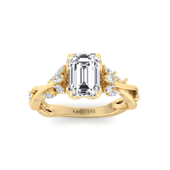 Emerald Cut Lab Grown Diamond Engagement Ring with Twist Band YG 2