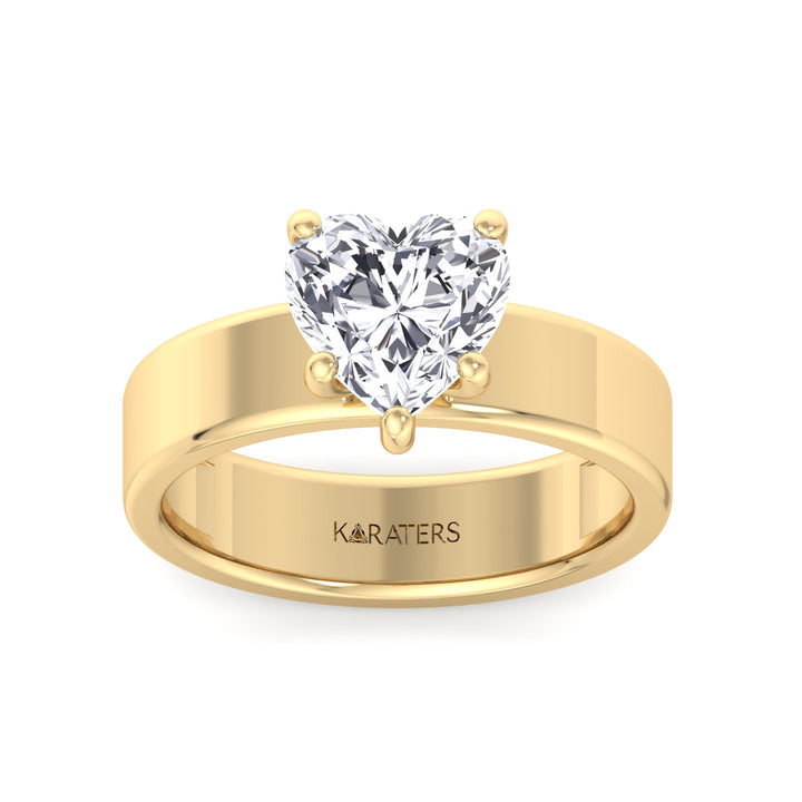 Heart Shape Lab Grown Diamond Engagement Ring with Wide Band Yellow Gold 14K 18K