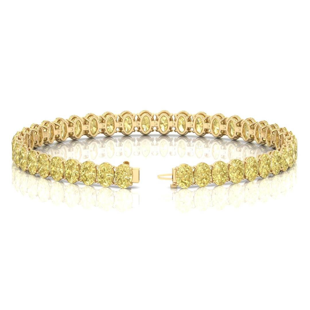 Fancy Yellow Oval Cut Lab Grown Diamond Tennis Bracelet Yellow Gold 14K