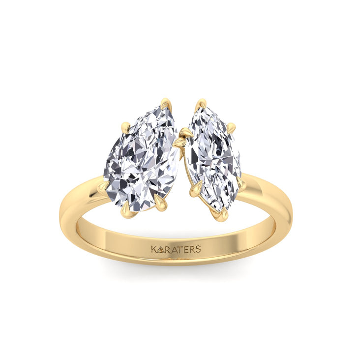 Toi Et Moi - Pear and Marquise Shape Lab Grown Diamond Engagement Ring Yellow Gold 14K 18K