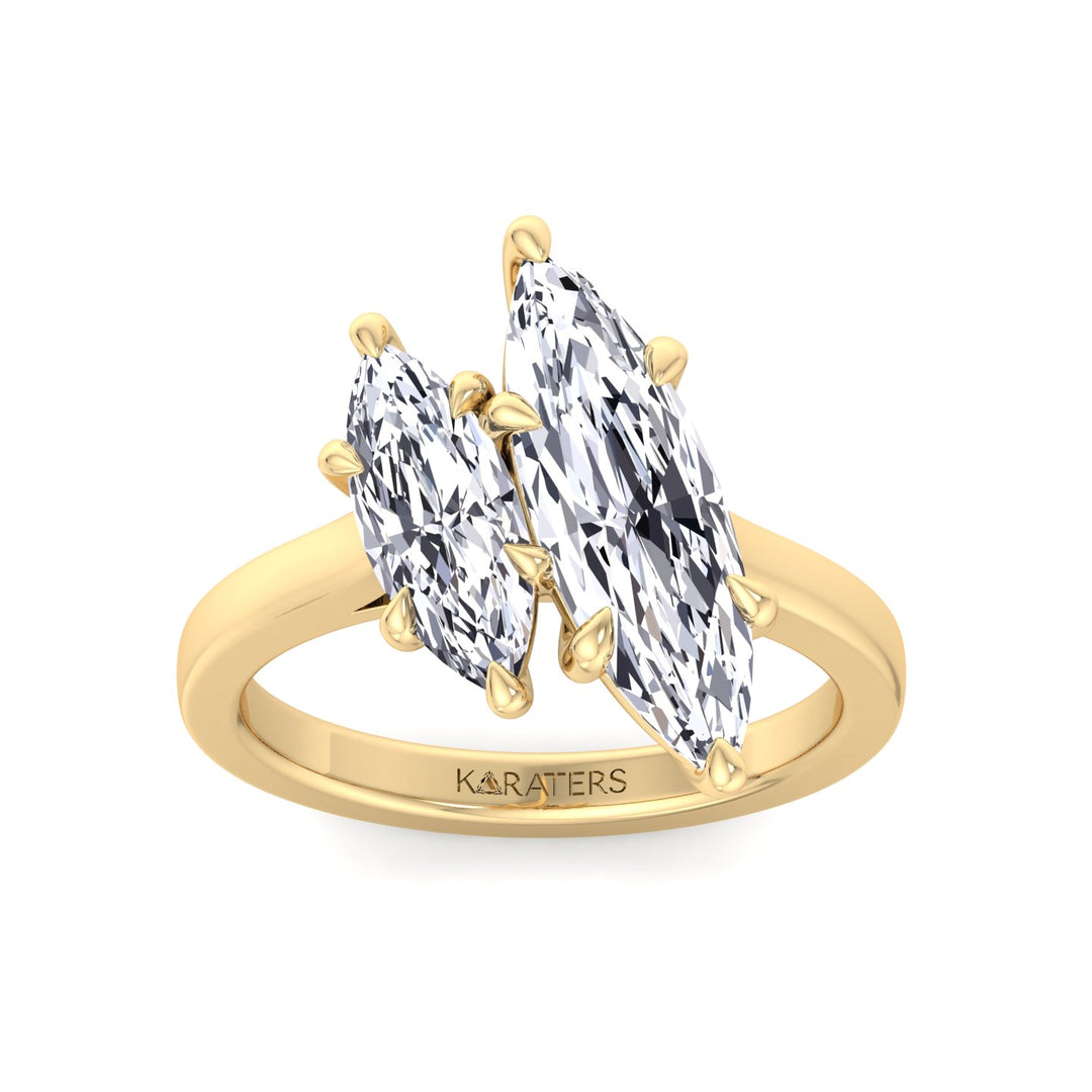 Marquise Cut Two-Stone Lab Grown Diamond Engagement Ring Yellow Gold 14K 18K