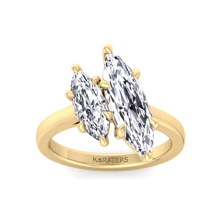 Marquise Cut Two-Stone Lab Grown Diamond Engagement Ring Yellow Gold 14K 18K
