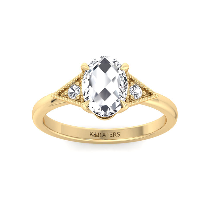 Vintage Style Oval Shape Rose-Cut Lab Grown Diamond Engagement Ring Yellow Gold 14K 18K