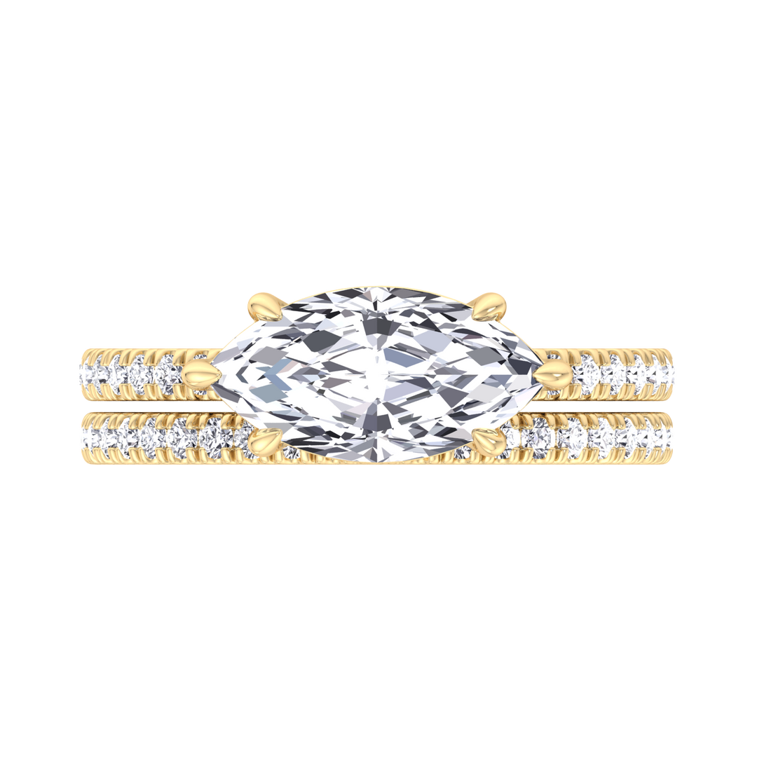 3.80CT Total Weight Marquise Shape Lab Grown Diamond Wedding Set Yellow Gold