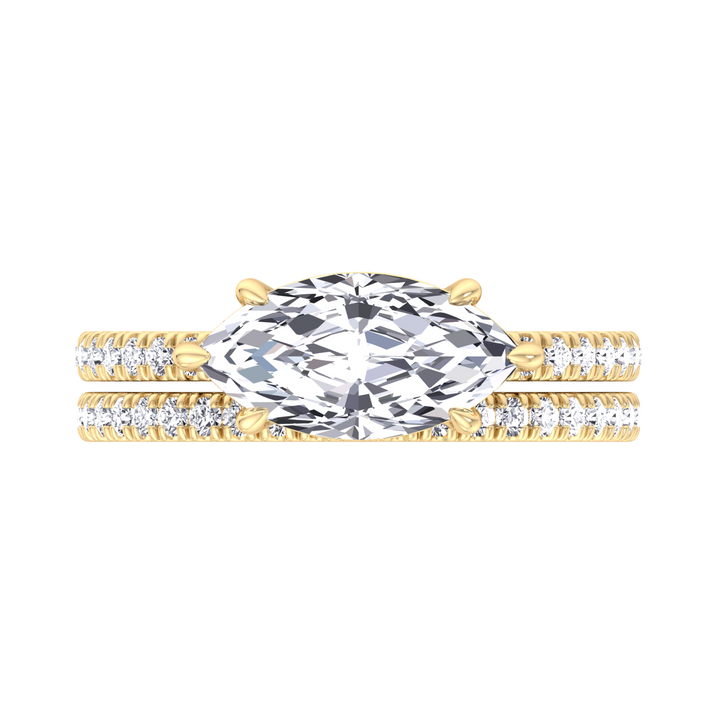 3.80CT Total Weight Marquise Shape Lab Grown Diamond Wedding Set Yellow Gold