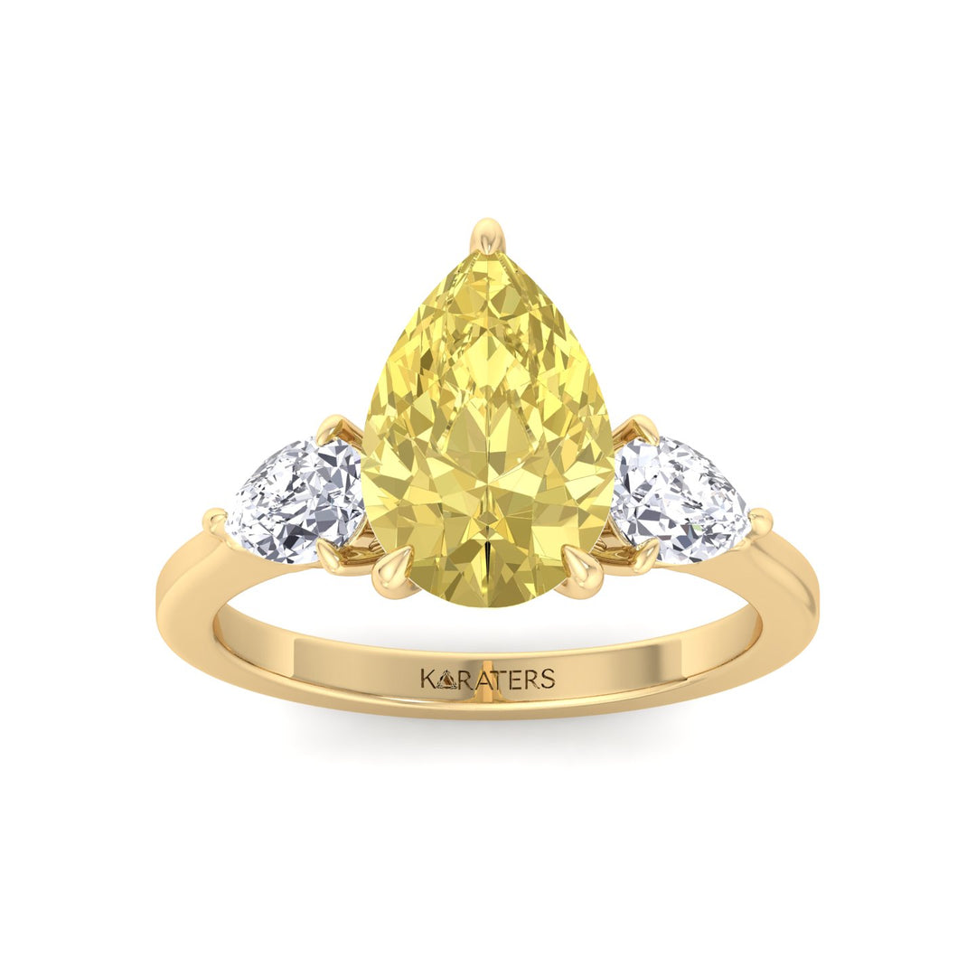Fancy Yellow Pear Shape Lab Grown Diamond Engagement Ring with Pear Sidestones Yellow Gold 14K 18K