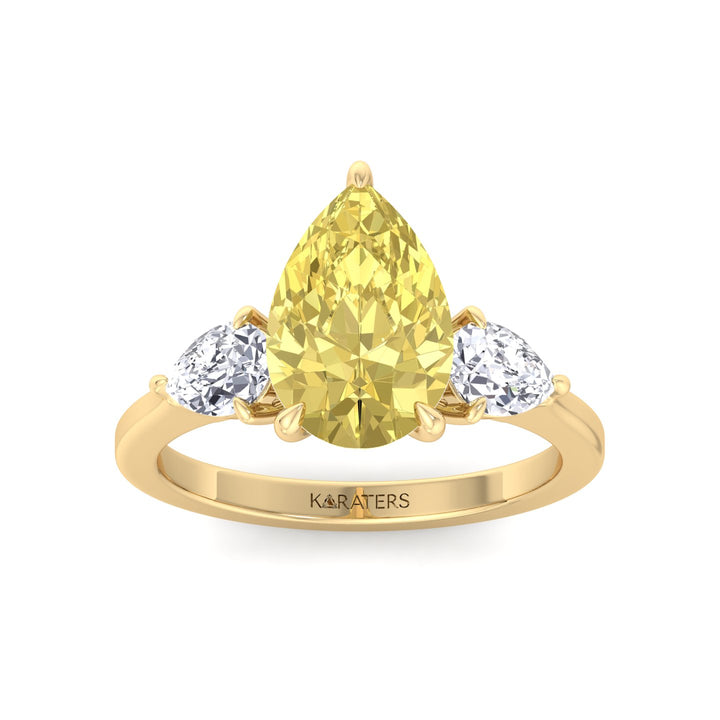 Fancy Yellow Pear Shape Lab Grown Diamond Engagement Ring with Pear Sidestones Yellow Gold 14K 18K