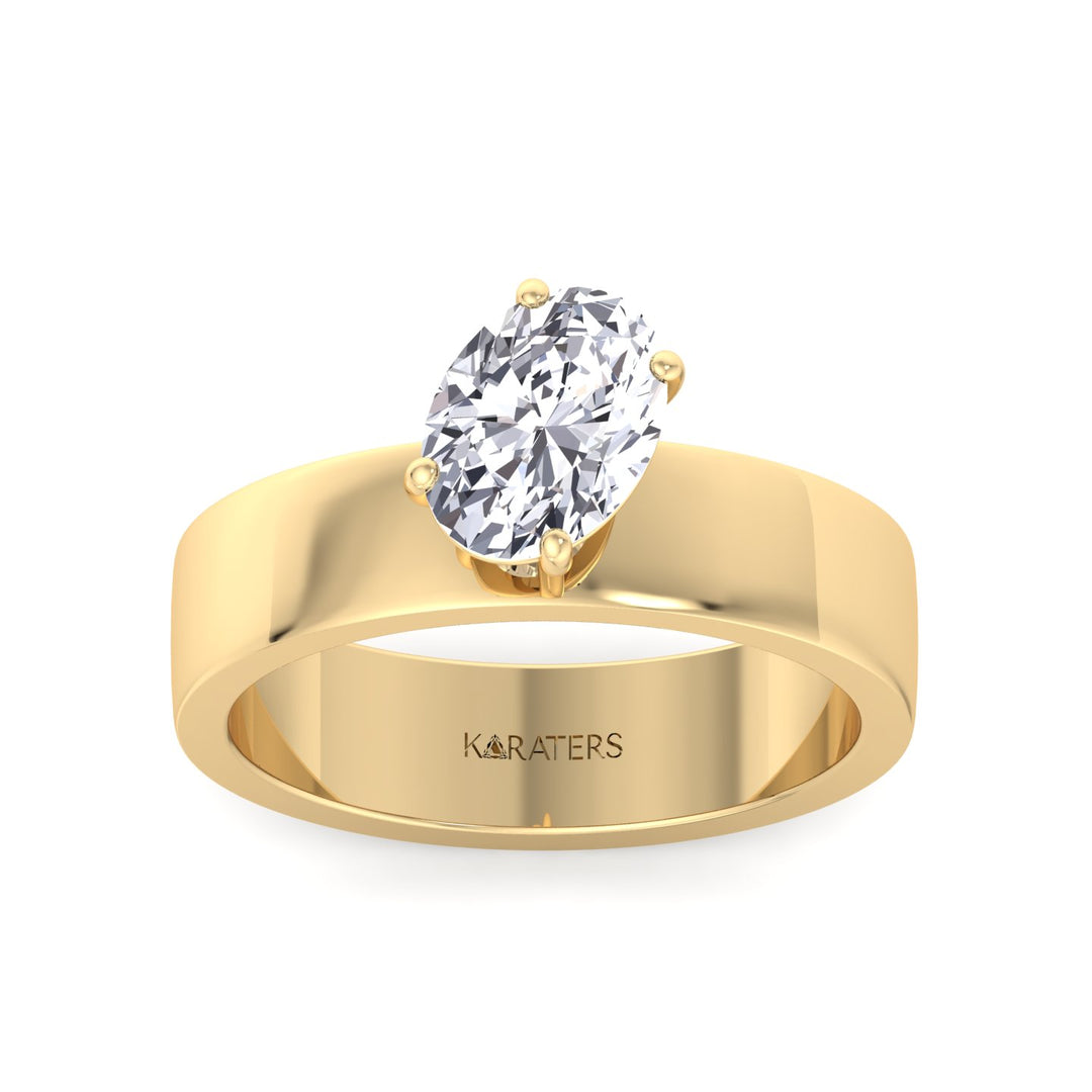 Oval Shape Lab Grown Diamond Engagement Ring with Wide Band Yellow Gold 14K 18K