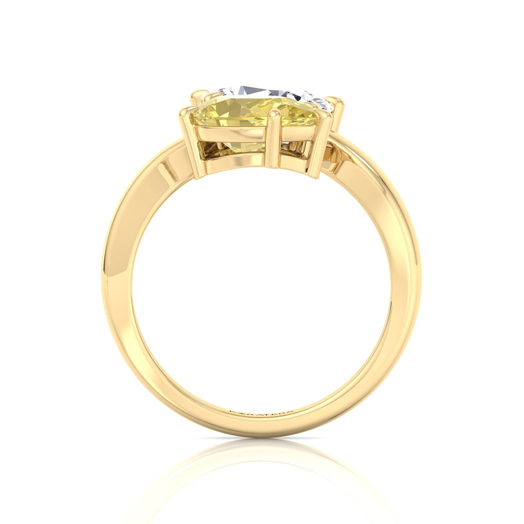 Fancy Yellow Pear Shape Lab Grown Diamond Bypass Two Stone Engagement Ring Yellow Gold 