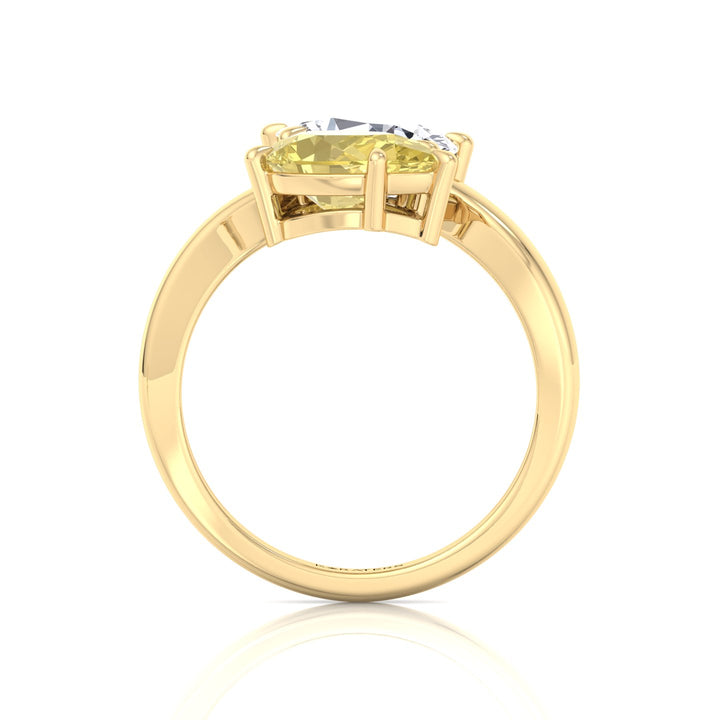 Fancy Yellow Pear Shape Lab Grown Diamond Bypass Two Stone Engagement Ring Yellow Gold 