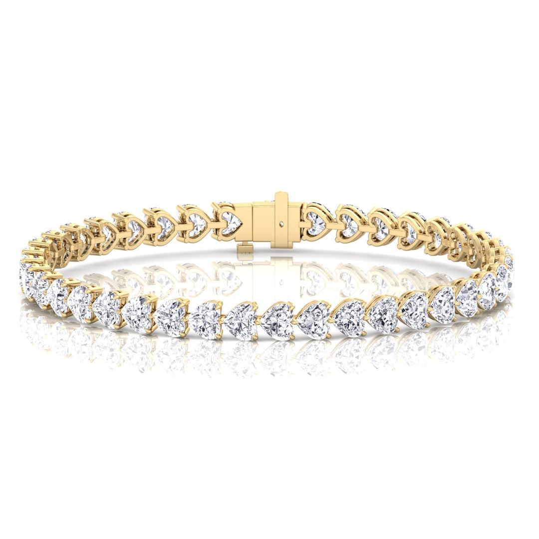 East to West Heart Shape Lab Grown Diamond Tennis Bracelet Yellow Gold 14K 18K