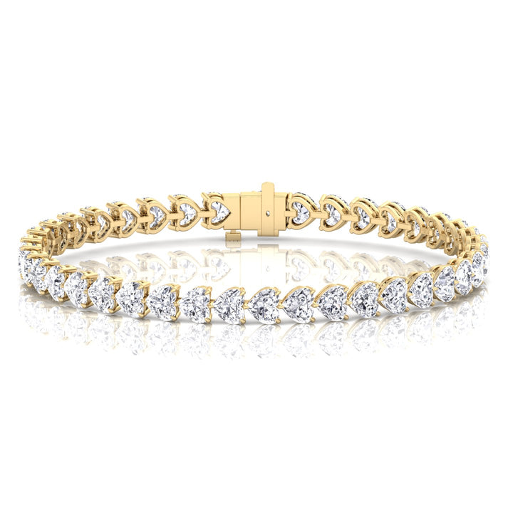 East to West Heart Shape Lab Grown Diamond Tennis Bracelet Yellow Gold 14K 18K
