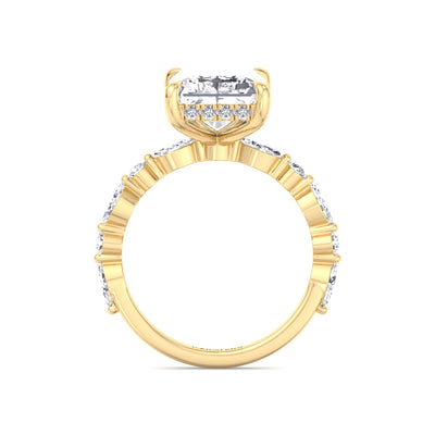 Patrizia - Radiant Shape Lab Grown Diamond Hidden Halo Engagement Ring with Round & Marquise Shape Side Stones