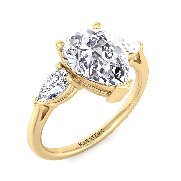 Pear Shaped Cut Lab Grown Diamond Solitaire Engagement Ring With Pear SideStones