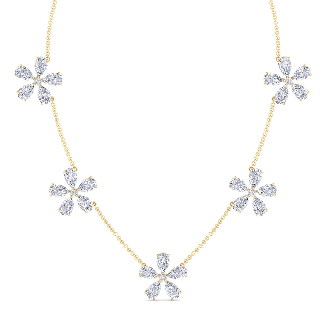 Five Flower Lab Grown Diamond Necklace Yellow Gold 18K
