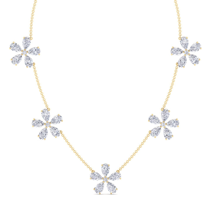 Five Flower Lab Grown Diamond Necklace Yellow Gold 18K