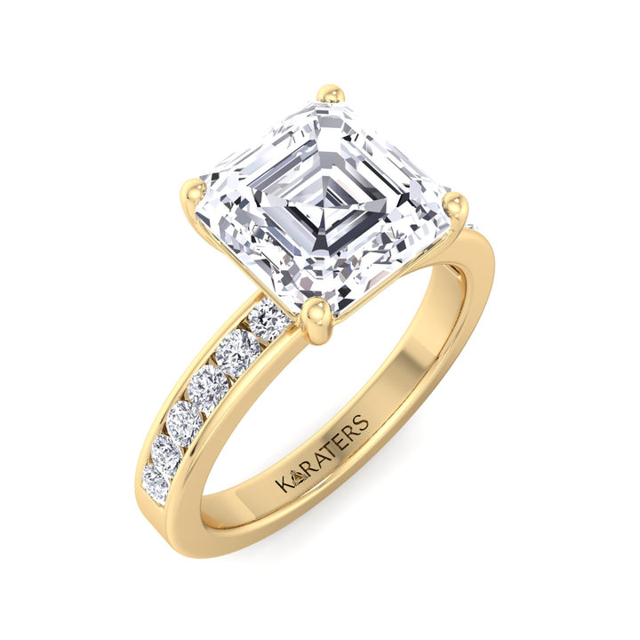 Asscher Cut Lab Grown Diamond Engagement Ring With Channel Set SideStones