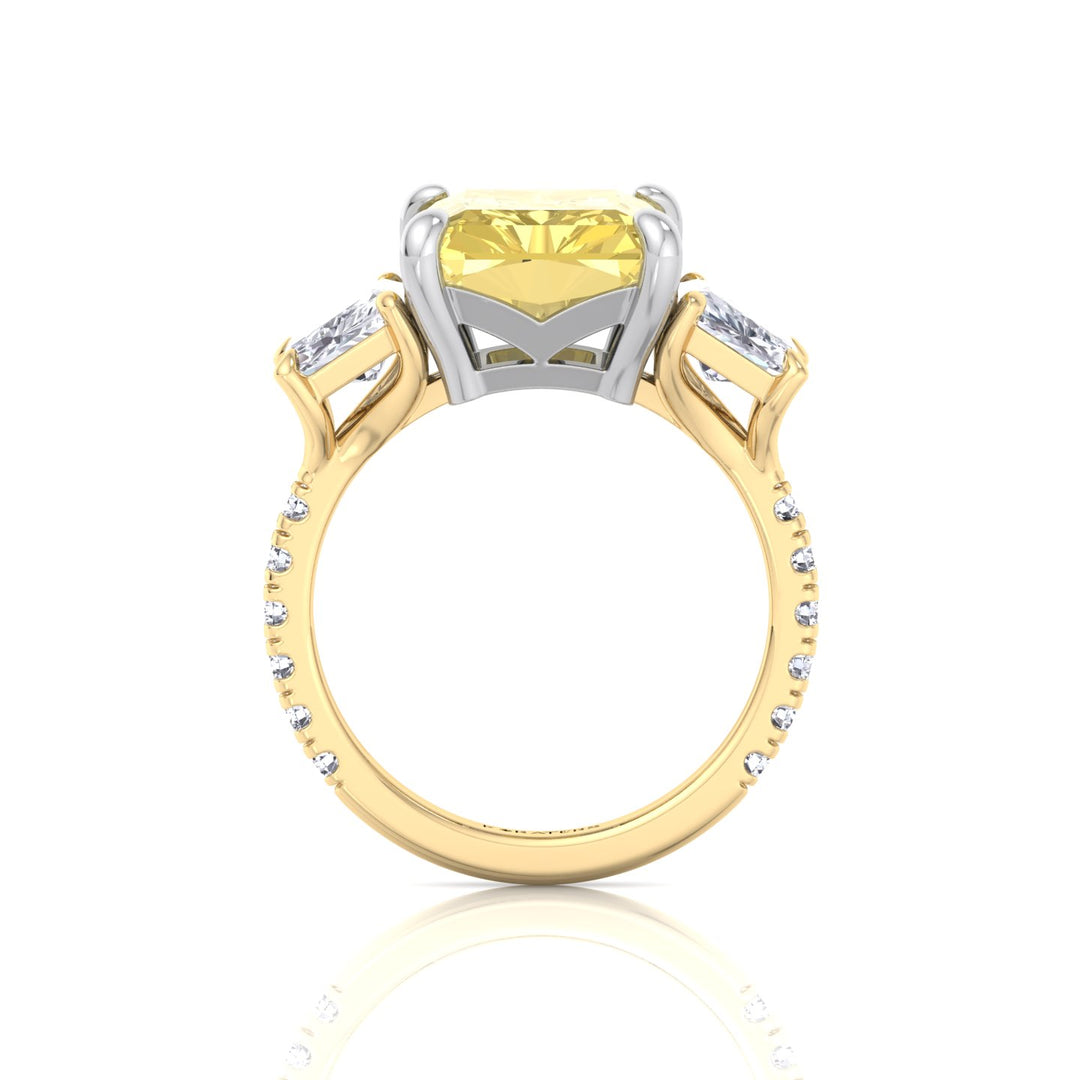 Fancy Yellow Radiant Cut Lab-Grown Diamond Engagement Ring with Pave Sidestones Yellow Gold