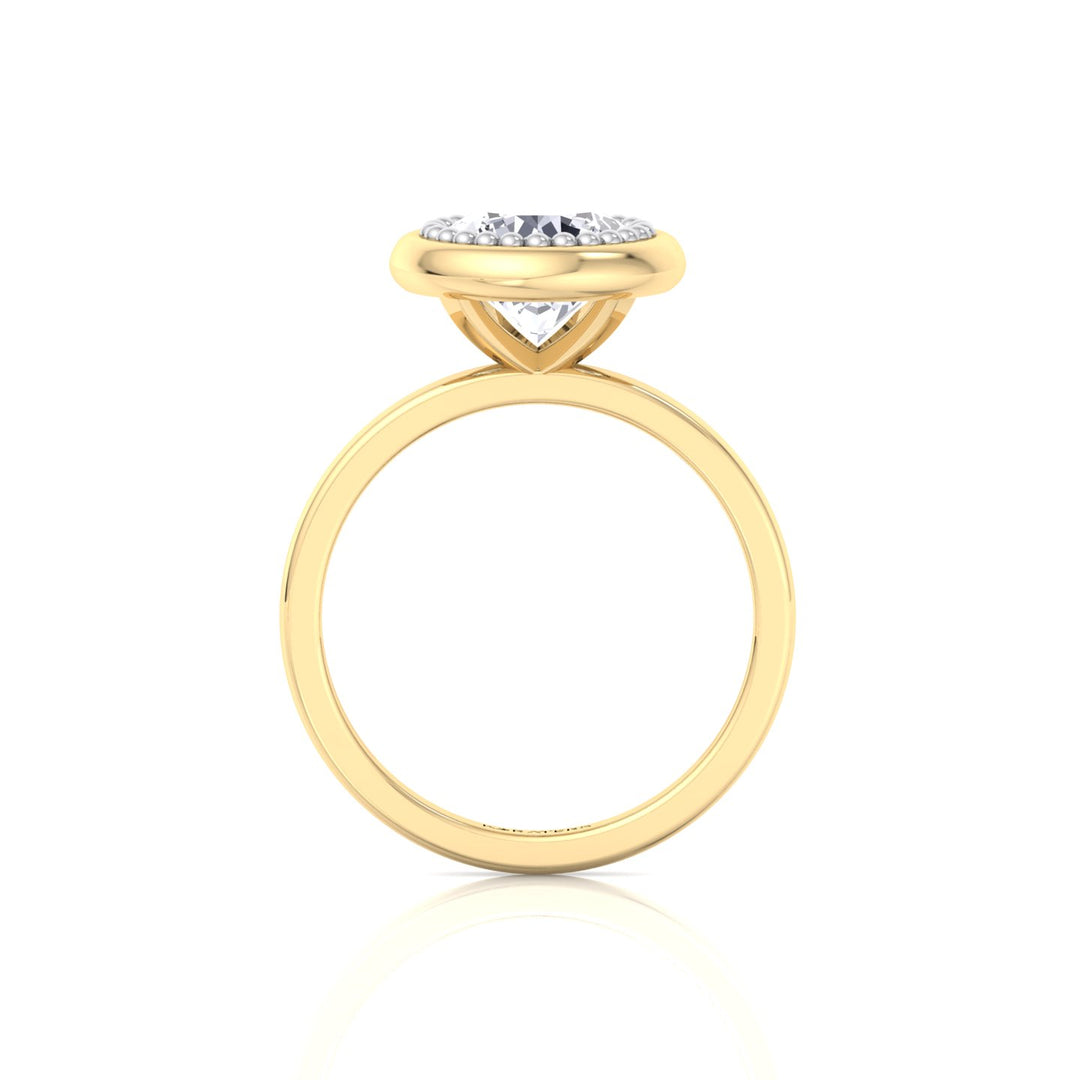 Halo Bezel Set Bubble with Round Shape Lab-Grown Diamond Engagement Ring Yellow Gold